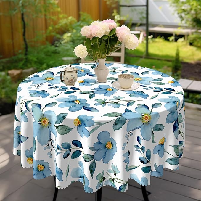 Eikione Round Tablecloth,Tablecloth Waterproof and Wrinkle-Free, Floral Table Covers, Summer Decorations for Home 70inch