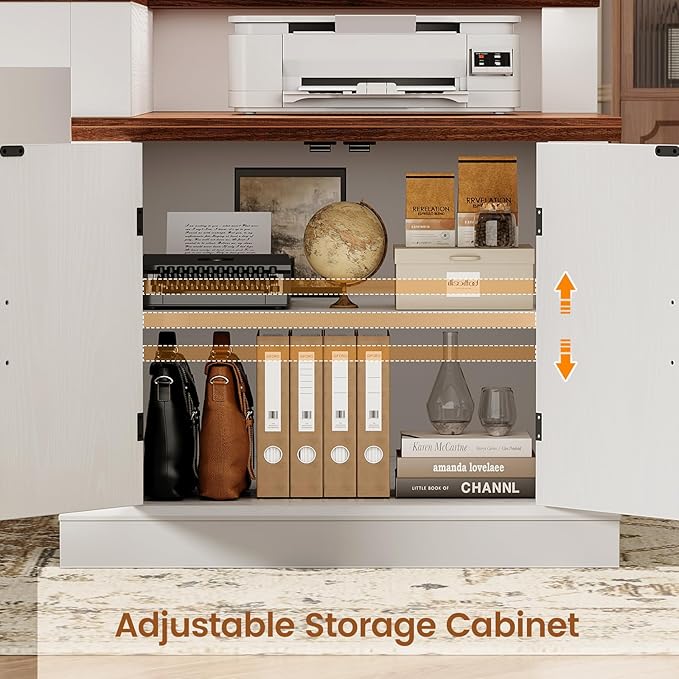 SEDETA 70.9" Executive Desk, Farmhouse Office Desk with Drawers and Storage Cabinet, Power Outlet, Computer Deskfor Home Office, Work Study Writing, White