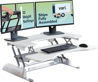 Vari Varidesk Pro Plus 36 Standing Desk Converter – 11 Height Settings + Spring Lift, 2 Tier Design, Keyboard Tray, Fits Desktops 36” Wide x 26.5" Deep – Delivers Fully Assembled (White)