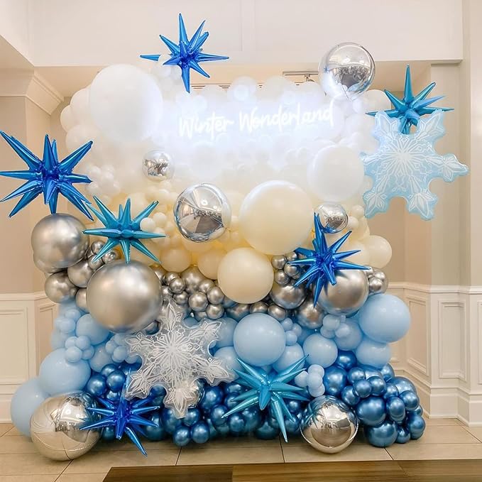 Blue Silver Star Balloons,9Pcs 22Inch Blue Silver Explosion Spike Cone Helium Polyester Film Star Foil Balloons for Birthday Anniversary Baby Shower Disco Party Decorations