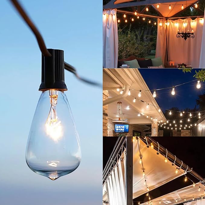 60FT LED String Lights with Remote, ST38 Dimmable Globe for Patio, 27 Edison Vintage Shatterproof Bulbs, Waterproof Backyard Lights for Bistro, Porch
