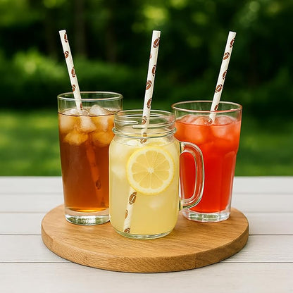 Football Straws - Pack of 100 Paper Disposable Straws, 7.75 Inches Long Fantasy Football Party Decorations - Party On Tap