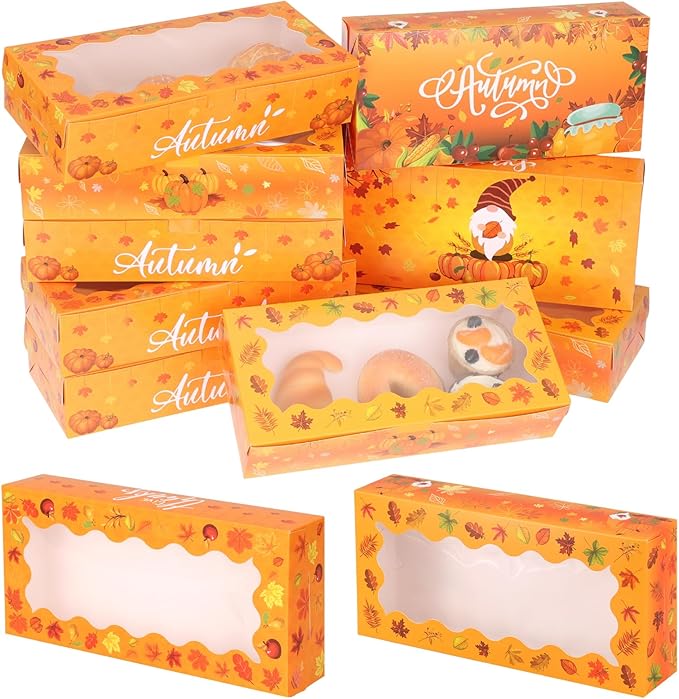 CIEOVO 24 Pcs Fall Cookie Boxes with Window, Autumn Maple Leaf Cookie Gift Cardboard Paper Treat Boxes for Fall Harvest, Wedding Thanksgiving Party Supplies