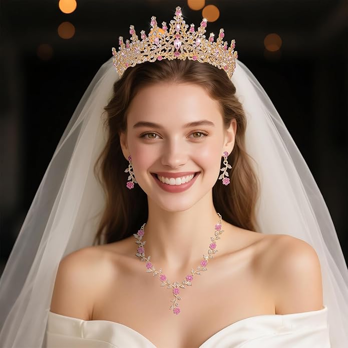 Kamirola Tiaras and Crowns for Women,Tiaras Earrings Necklace, Crystal Bridal Jewelry Set (TR48)
