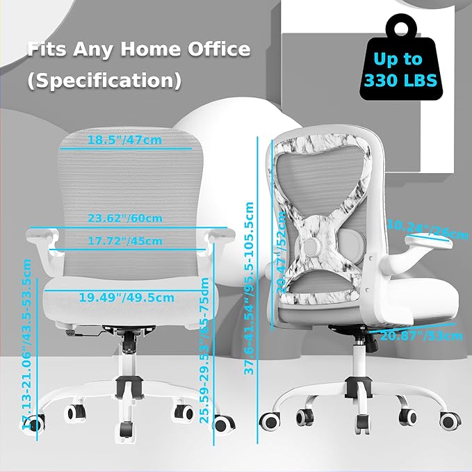 Office Desk Chair with Ergonomic Lumbar Support, Extra-Thick Seat Cushion, Flip-up Arms, Breathable Mesh Back, Computer Task Chair for Home Office