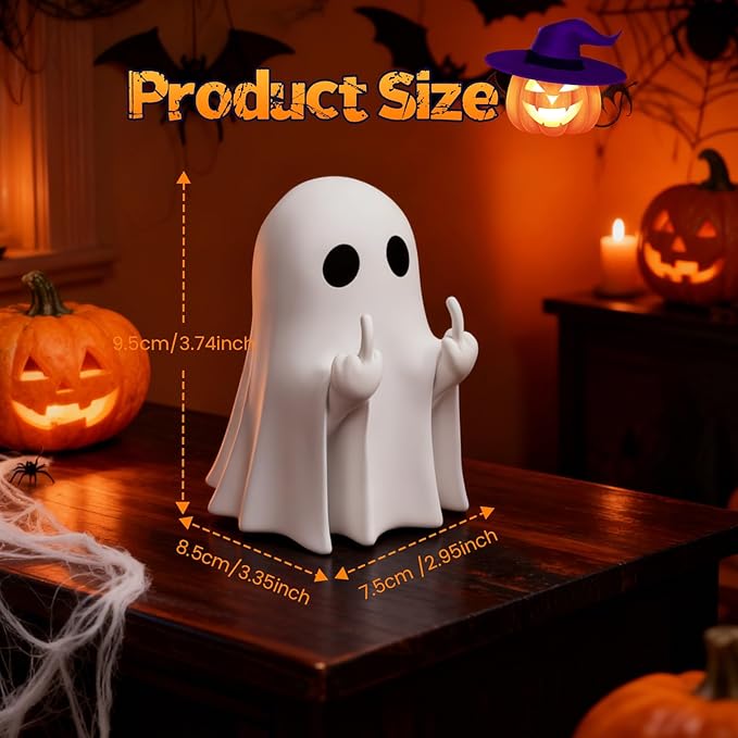 Halloween Ghost Figurine - Spooky Resin Statue, Cute Finger Ghost Ornaments, Perfect for Indoor & Porch Decor