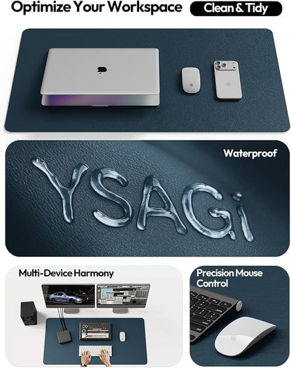YSAGi Leather Desk Protector, Office Mat, Large Mouse Mat, Non-Slip PU Leather Blotter, Laptop Pad, Waterproof Writing Pad for Office and Home (Dark Blue, 47.2" x 23.6")