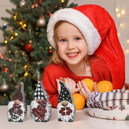 Smile 3 Pcs Wooden Blocks Christmas Signs, Gnomes Gifts Tiered Tray Decorations, for Home Table Shelf.