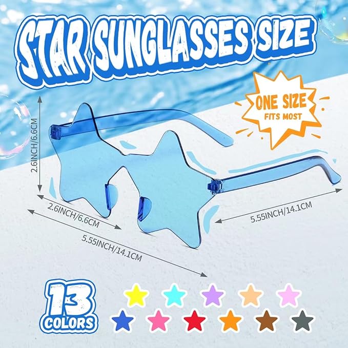 12/26/36 Pairs Rimless Star Shaped Sunglasses Transparent Glasses Bulk Fun Sunglasses for Party Favors
