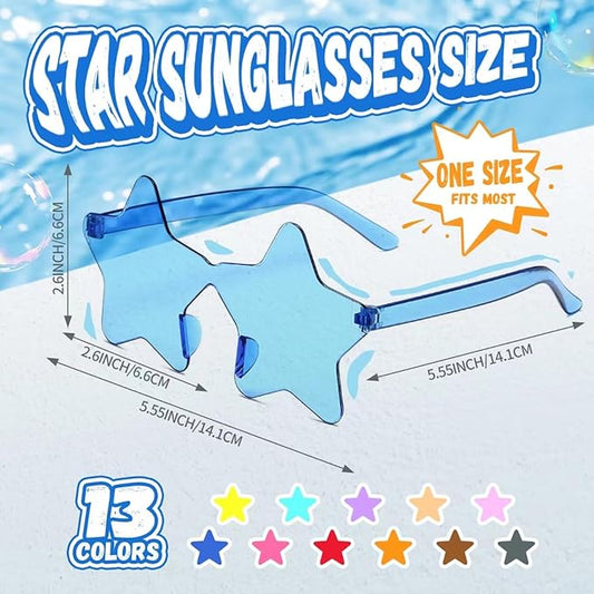 12/26/36 Pairs Rimless Star Shaped Sunglasses Transparent Glasses Bulk Fun Sunglasses for Party Favors