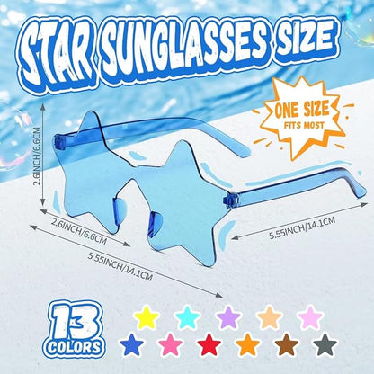 12/26/36 Pairs Rimless Star Shaped Sunglasses Transparent Glasses Bulk Fun Sunglasses for Party Favors