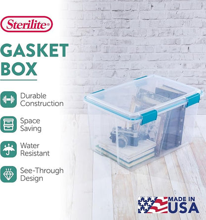 Sterilite 8-Pack Gasket Box, Weather-Resistant Storage Bins with Latching Lids, 54 Quart - Heavy-Duty Organizing Containers for Closet, Bathroom, and Office