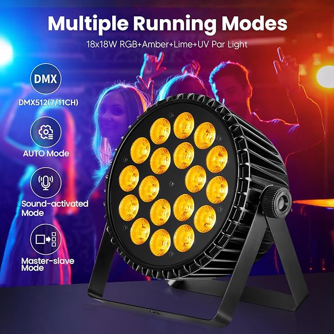 Big Dipper LED Stage Lights Par Lights 18×18W RGB+Amber+Lime+UV 6in1 Bright Lighting with Strobe/Wash Effect DMX512 Sound-Activated for Event Concert Club Church 1 Pack