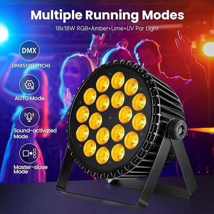 Big Dipper LED Stage Lights Par Lights 18×18W RGB+Amber+Lime+UV 6in1 Bright Lighting with Strobe/Wash Effect DMX512 Sound-Activated for Event Concert Club Church 1 Pack