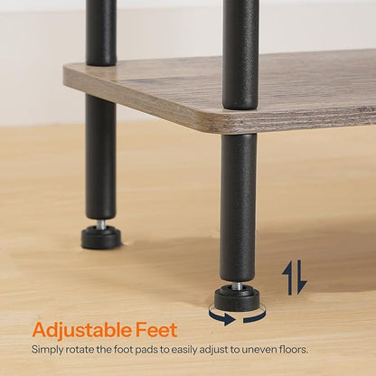HOOBRO Narrow Side Table, 3-Tier Slim End Table No Tools Needed, Twist-On Assembly, Skinny Nightstand Sofa Storage Shelf for Living Room, Bedroom, Study, Greige and Black BG246BZ01
