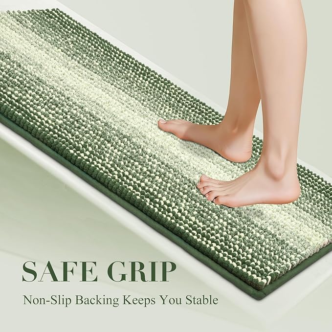 BSICPRO Large Bathroom Rugs, Bath Mat Rug for Bath Non Slip 22 x 60 Inches Water Absorbent Chenille Bathroom Runner Rugs Floor Mats Machine Washable (Green)