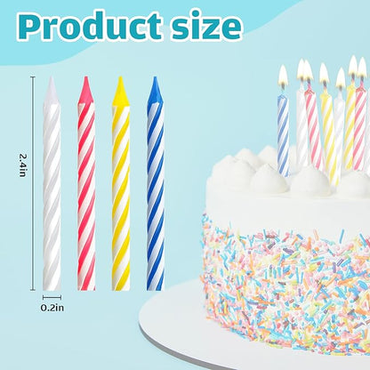 MTLEE Spiral Birthday Candles Colorful Cake Paraffin Candles for Celebrating Birthday Cake Decorations for Holiday Party(4 Color,288 Pcs)