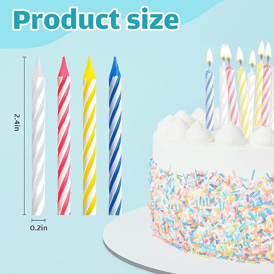 MTLEE Spiral Birthday Candles Colorful Cake Paraffin Candles for Celebrating Birthday Cake Decorations for Holiday Party(4 Color,288 Pcs)