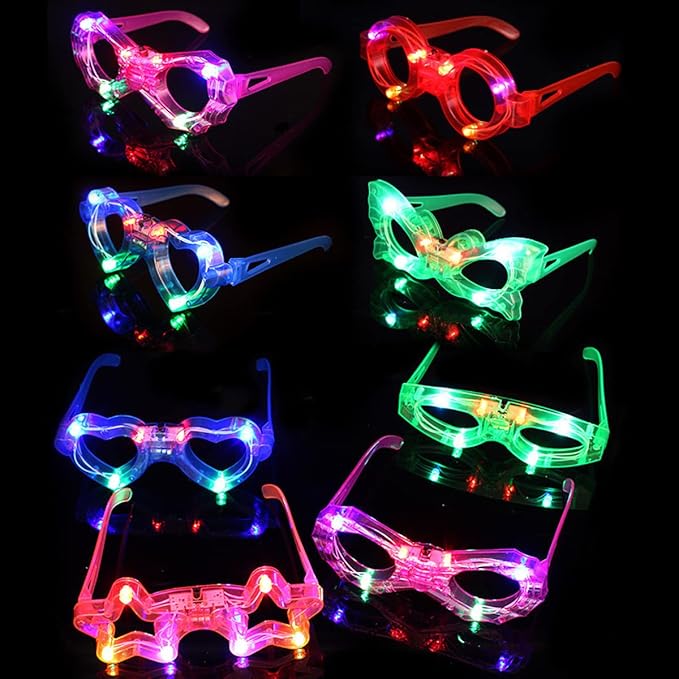 72 Packs LED Glasses for kids Glow in the dark Party Supplies Favor,6 LED 6 Shapes Glasses Flashing Plastic Light up Glass Toys Bulk 3 Replaceable Battery fit Halloween Christmas Thanksgiving