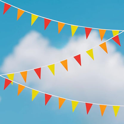 100 Ft Red Orange Yellow Pennant Banner Flag, 60 Pcs String Hanging DIY Bunting Flags for Party, School, Wedding, Carnival, Celebrations, Outdoor and Indoor Decorations (Red Orange Yellow)