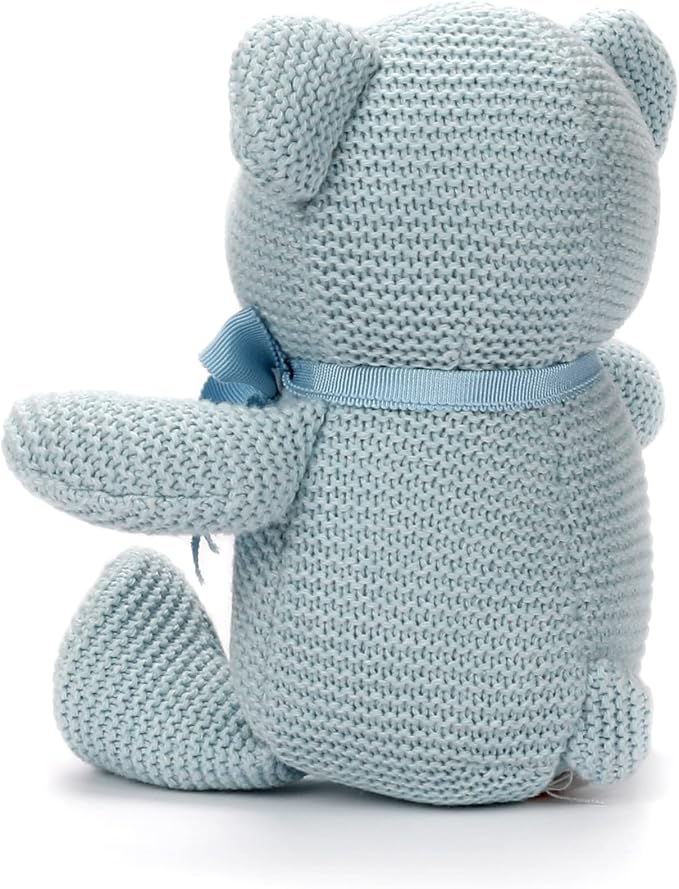 100% Organic Cotton Blue Teddy Bear 6.5", Baby Stuffed Animals for Newborn