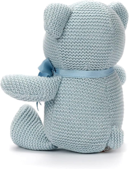 100% Organic Cotton Blue Teddy Bear 6.5", Baby Stuffed Animals for Newborn