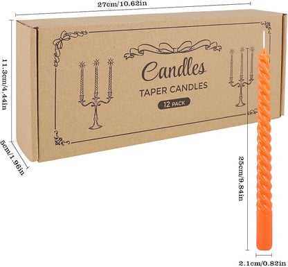 12Pack 10 Inch Orange Spiral Taper Candles，Unscented and Long Burning Dripless Twisted Candlesticks for Home Fall Decor,Halloween,Wedding, Birthday, Christmas