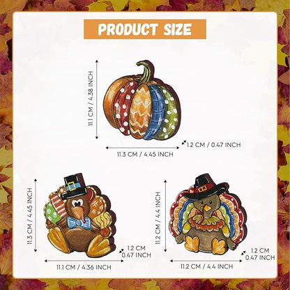 Smile 3 Pcs Wooden Blocks Pumpkin Turkey Signs, Thanksgiving Decor Indoor, Table Tiered Tray Kitchen Decorations