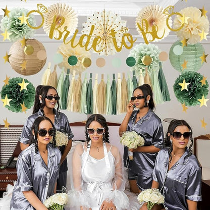 Bridal Shower Decorations Sage Green Bachelorette Party Decorations Bride To Be Banner Olive Sage Green Paper Pom Poms Paper Tassel Garlands Wedding Shower Party Decor