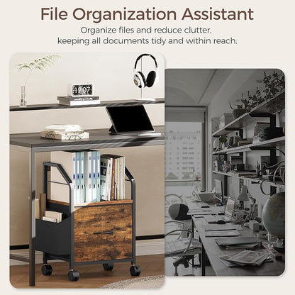 Small File Cabinet, Rolling Filing Cabinet for Under Desk with Divider, Single Non-Woven Fabric Drawer File Organizer for A4/Letter Size Documents, Under Desk Storage, Rustic Brown FCHR3001