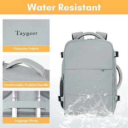 Taygeer Carry On Backpack, Womens Travel Backpack with Water Bottle Pocket & Shoe Pouch, Laptop Mochila 15.6inch Flight Approved, College Teacher Tote Bag for Business Travel Supplies, Grey