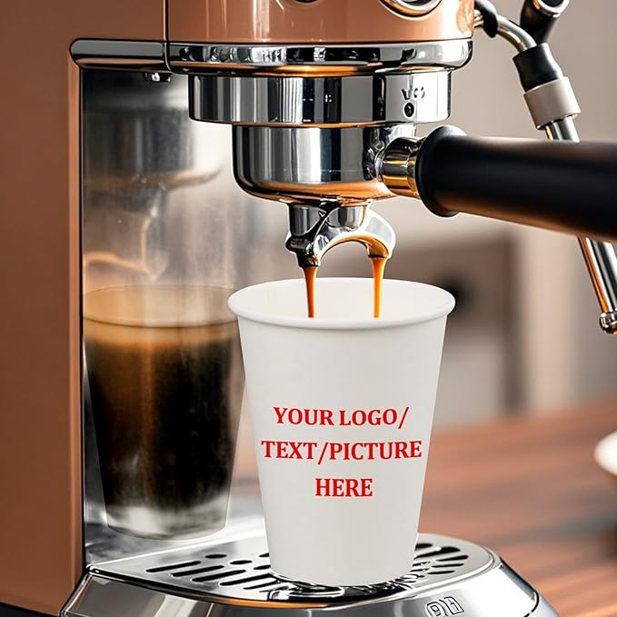 Custom Paper Cups, Personalized Disposable Cups With Photo/Logo/Text, Custom Logo Printed Paper Coffee Cup for Company Office Coffee Shop Party Wedding Events, 8oz/12oz/16oz