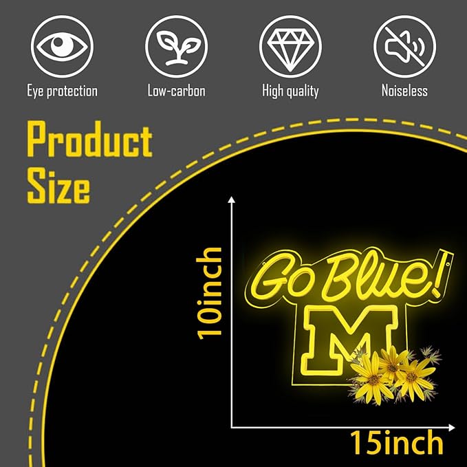 Michigan Neon Wolveriines Sign Go Blue Vibrant LED Wall Art for University of Michigan Fans for Game Day, Man Cave, Dorm & Bar Decor - Michigan Rugby Football Sports Team Spirit Gift for Alumni & Students