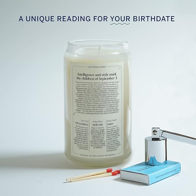 The Original Birthdate Candles, September 3 - Virgo Zodiac Scented Candles Birthday Gift - Sage, Jasmine & Palo Santo Scent - All-Natural Soy & Coconut Wax, 60-80 Hour Burn Time - Made in USA