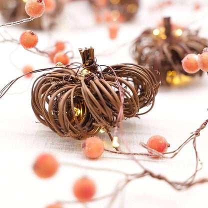 Halloween Decorations Rattan Pumpkin String Lights 10ft 30LEDs Fall Garland with Lights Battery Operated Fall Lights with Remote for Home Halloween Thanksgiving Indoor Outdoor Harvest Decor