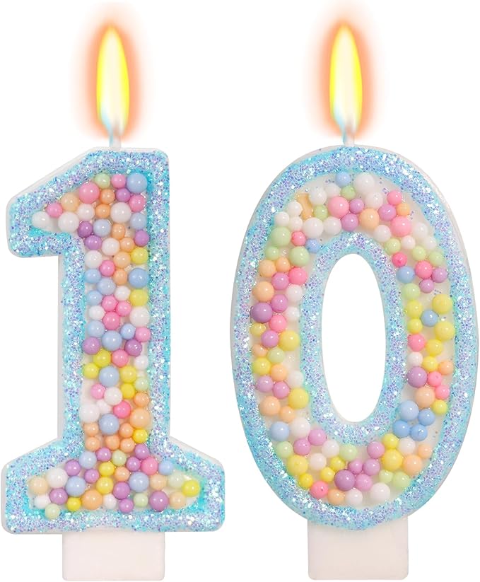 Blue Birthday Candles - Number 10 Candle, Colorful Macaron Candles, 10 Birthday Decorations for Girls Boys, Cake Decorations, Theme Party Supplies (Blue)