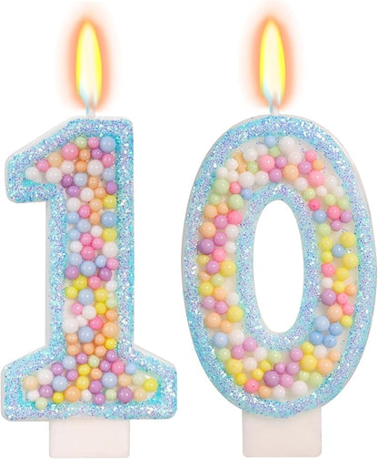 Blue Birthday Candles - Number 10 Candle, Colorful Macaron Candles, 10 Birthday Decorations for Girls Boys, Cake Decorations, Theme Party Supplies (Blue)