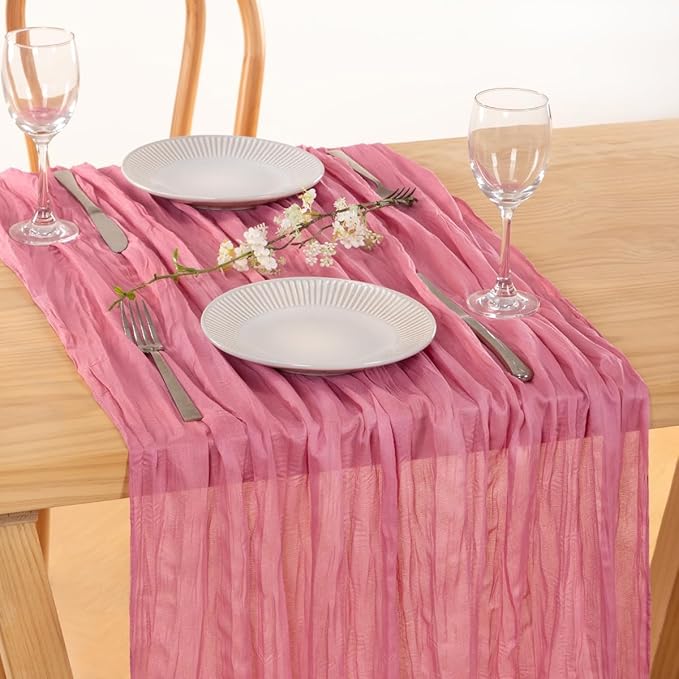MLMC Mauve Pink Table Runner Cheesecloth Table Runner 10ft Sheer Rustic Gauze Cheese Cloth Decor 35x120 Inches for Wedding Party Bridal Shower Birthday Winter Decor