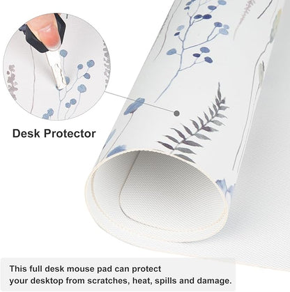 QIYI Large Mouse Pad for Desk, Floral Desk Mat for Desktop, Women Girls Office Décor Desk Accessories, PU Leather Waterproof Gaming Mousepad, Watercolor Flowers Desk Pad Computer Mat, 31.5" x 11.8"