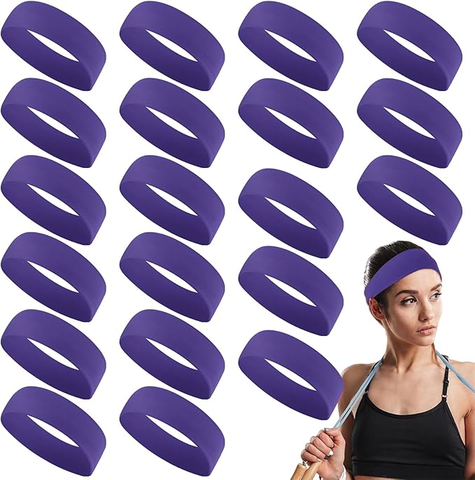 Hotop 20 Pcs Sport Stretchy Headbands for Girls Women Non Slip Soft Fabric Elastic Headband Bulk for Yoga DIY Team Gifts