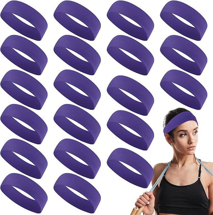 Hotop 20 Pcs Sport Stretchy Headbands for Girls Women Non Slip Soft Fabric Elastic Headband Bulk for Yoga DIY Team Gifts