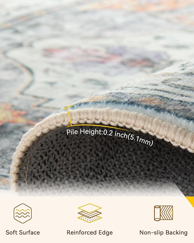 Area Rugs 2'x10' Runner Rug Non Slip Washable for Kitchen Hallway Bedroom Beside Laundry Room Bathroom Rug, Floor Carpet, Light Yellow Carbon Grey Orange