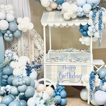 Dusty Blue White Balloons Set, 50pcs 12 Inch Dusty Blue Balloons Blue Sand White Balloon for Party Decorations Adult Party Wedding Party Decoration