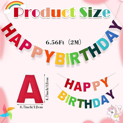 Felt Happy Birthday Garland Rainbow Banner Reusable Happy Birthday Sign Party Supply for Party Decor(Rainbow Color,Normal)