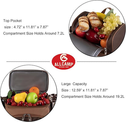 ALLCAMP Picnic Basket Backpack Cooler for 4 Person with 2 Insulated Cooler Bag, Detachable Bottle/Wine Holder, Fleece Blanket, Plates and Cutlery for Family,Couple,Friend Gatherings and Gifts (Brown)