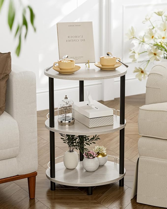 Small Nesting Coffee Table - 3-Tier Oval Accent Table for Small Spaces, Rustic Wood and Metal Couch End Table, Nightstand for Bedroom or End Table Living Room, Easy to Assemble, Greige
