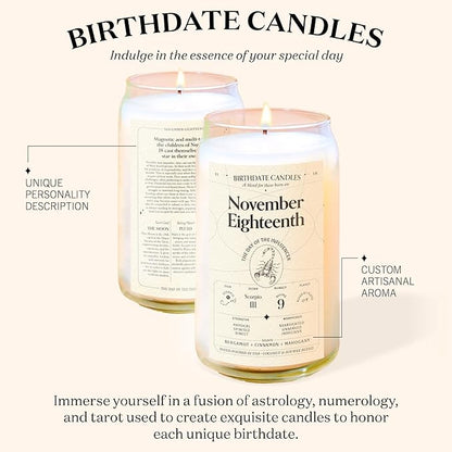 Birthdate Candles, November 18 - Scorpio Zodiac Scented Candles Birthday Gift - Bergamot, Cinnamon & Mahogany Scent - All-Natural Soy & Coconut Wax, 60-80 Hour Burn Time - Made in USA
