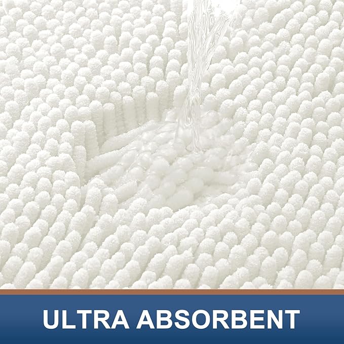 Smiry Luxury Chenille Bathroom Rugs 59x24, Extra Soft and Absorbent Shaggy Bath Mat, Machine Washable, Non-Slip Plush Carpet Runner for Tub, Shower, and Floor, Home Decor Accessories, Ivory
