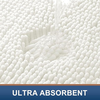 Smiry Luxury Chenille Bathroom Rugs 44x24, Extra Soft and Absorbent Shaggy Bath Mat, Machine Washable, Non-Slip Plush Carpet Runner for Tub, Shower, and Floor, Home Decor Accessories, Ivory