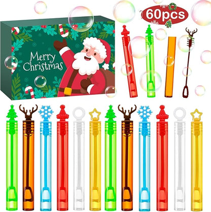 60Pcs Christmas Bubbles Party Favors for Kids, Christmas Goodie Bag Stocking Stuffers Pinata Fillers Treats, Mini Bubbles Bulk Christ mas Toys Gifts for Kids Toddlers Boy Girl Classroom Carnival Prize